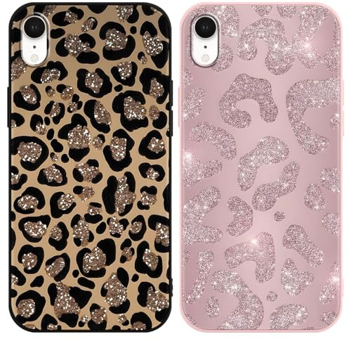 Vxinvnoi 2 Stück Handyhülle für iPhone XR Hülle 6,1, Aesthetic Muster Glitzer Motiv Weiche TPU Ultra Dünn Silikon Schutzhülle Kratzfeste Stoßfest Bumper Case für Mädchen, Leopard