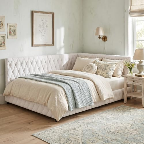 RXMORI Polsterbett Schlafsofa 140x200 cm, Daybett Tagesbett mit LED, Multifunktionsbett, Bettgestell mit Lattenrost, Teddy Velvet, Ohne Matratze (Beige)