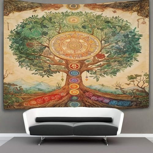 Weltenbaum Wandteppich,Schlafzimmerästhetik Indie Wanddeko, Raumdekoration,Abstrakte Kunst Wandbehang,Wandkunst 130cmx150cm
