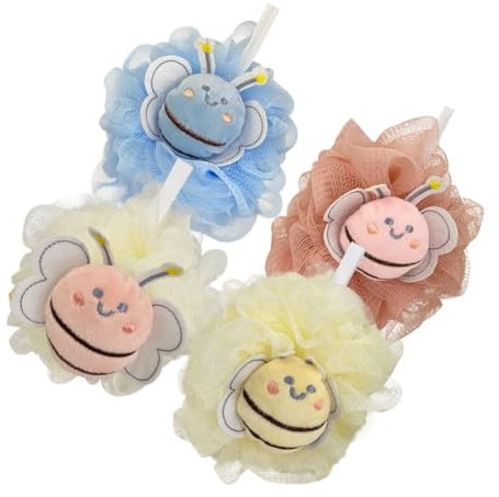UKCOCO 4 Stück kleine Bienenbadekugel Körperschwamm Lofas zum Duschen Badezimmer-Badekugel süßer Luffa -Luffa zum von Kleinkindern rosa Luffaschwamm Hamam Nylon