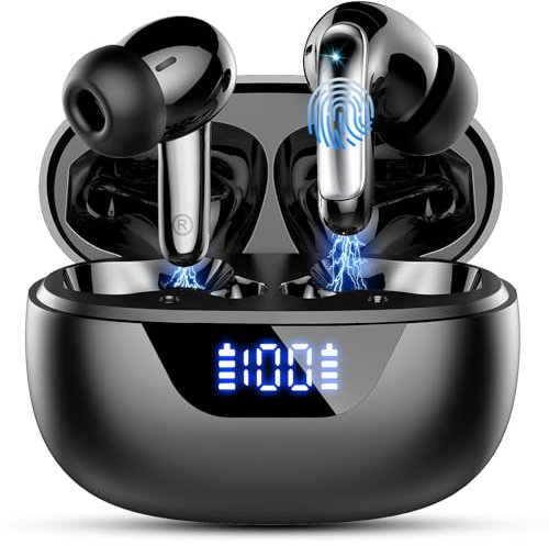 Bluetooth Kopfhörer, In Ear Kopfhörer Kabellos Bluetooth 5.3 mit 4 ENC Noise Cancelling Mic, 48 Std Wireless Earbuds Hi-Fi Stereo, IP7 Wasserdicht Ohrhörer für iOS Android, LED Anzeige, USB-C, Schwarz