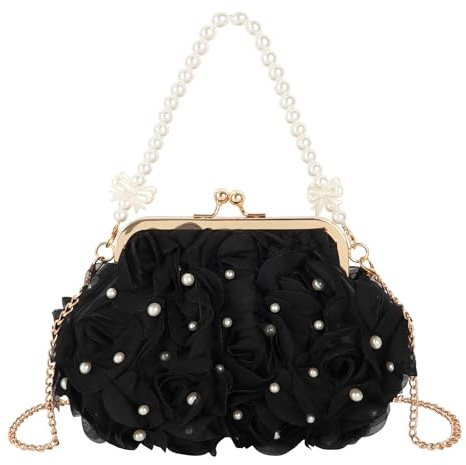 Pandalein Damen Blumen Clutch Seide Abendtasche Brauttasche Kleidertasche Handtasche mit Perlen Henkel Kette für Hochzeit Wedding Prom Party