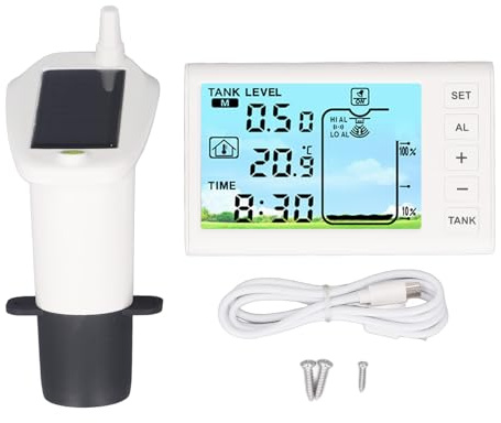 Jeffergarden Ultraschall -Wasserstandsensor mit Digitalem Display Drahtloser Flüssigkeitstiefenmesser für die Überwachung des Hauswasserreservoirs und das Alarmsystem