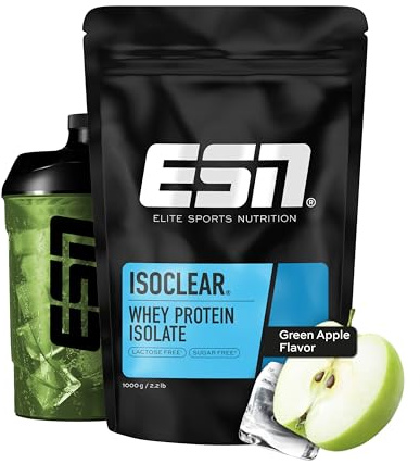 ESN ISOCLEAR Whey Isolate Protein Pulver, Green Apple, 1000g | Proteinlimo mit fruchtig leckerem Geschmack, clear Whey, made in Germany