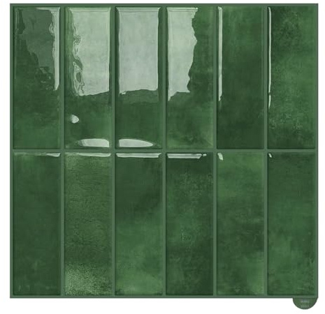 Carreaux Adhésifs Autocollants, Carreaux Metro Vert, Feuille de Carreaux Mural pour Cuisine et Salle de Bain, Rectangle 30.5x30.5 cm 6 Pièces