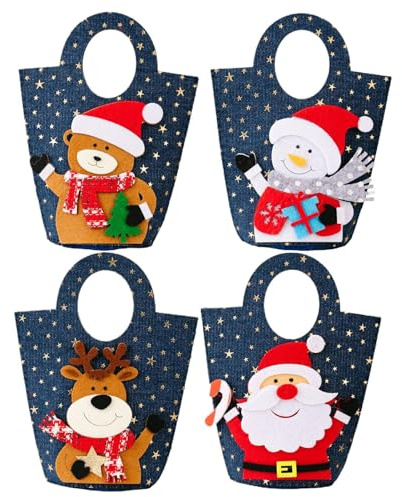Christmas Goodie Bag,4 Stück Weihnachtsmann Süßigkeitentüten - Niedliche Handtasche für,Feiertag Hochzeit Geburtstag Party Erwachsene