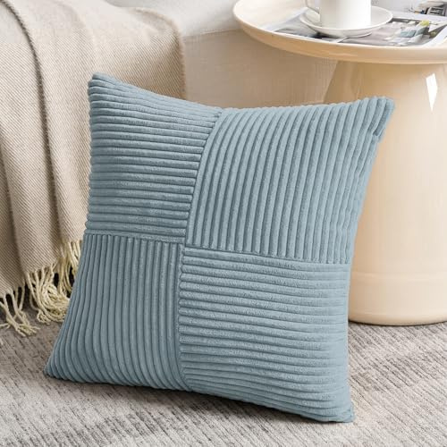 FDTERN 1 Stück Hellblau Kissenbezug 60x60 cm Weich Kordsamt Kissenbezüge Kissenhülle Dekokissenbezug Sofakissen Dekokissen Boho Deko für Sofa Schlafzimmer Wohnzimmer Balkon (Ohne Kissenfüllung)
