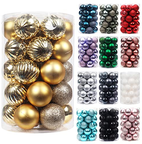34 Stücke Weihnachtskugeln 4cm 6cm Christbaumkugeln Kunststoff Weihnachtsbaumschmuck Weihnachtsbaum Kugeln Deko (Gold, 4 cm)