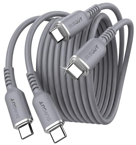 SUNGUY USB C Kabel 1.5M, 2 Stück 100W USB C auf USB C Kabel Weich Silikon, Schnellladekabel USB C kompatibel mit i-Phone 17/16/15 Pro Max, Galaxy S25/S24,Google Pixel 8 Pro, iPad Pro/Air-Grau