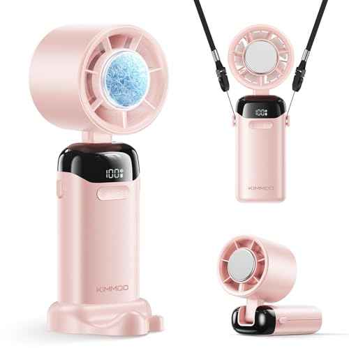 KIMMOO Handheld Portable Turbo Fan with Ice Cooler, Powerful 21000 RPM, Speed (1-199), Up to 14Hrs Cooling, Rechargeable Personal Fan, Small Pocket Hand Fans for Travel/Outdoor/Home/Office (Pink)