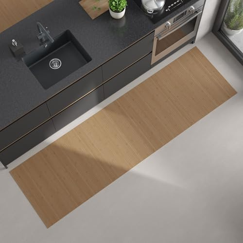 DE-COmmerce Bambus Küchenläufer Flow Nature Maß ca. 80 x 300 cm pflegeleicht Küchenteppich Bambusteppich Teppich ohne Bordüre rutschhemmend