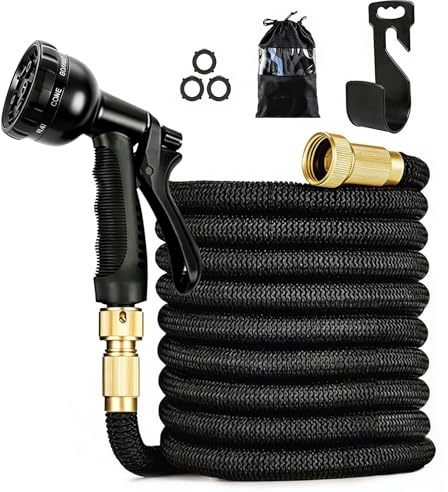 Tubo da Giardino Estensibile, 30m Tubo Acqua Giardino Estensibile con 8 Modalità Spruzzo, Raccordi in Ottone da 1/2'' e 3/4'' Tubo Irrigazione Flessibile per Giardinaggio, Innaffiare e Lavaggio Auto