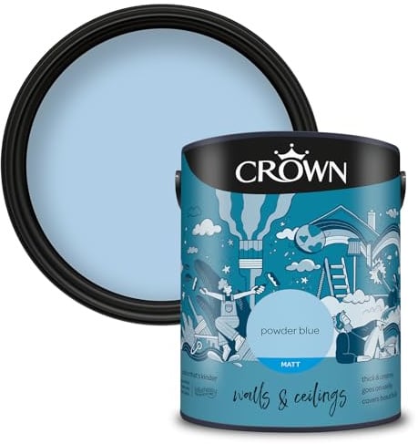 Crown Retail Core Emulsion Matt Powder Blue 5 L | Rich velvety matt in Powder Blue. Covers beautifully. Ideal for bedrooms & living rooms. Low VOC, low odour, vegan