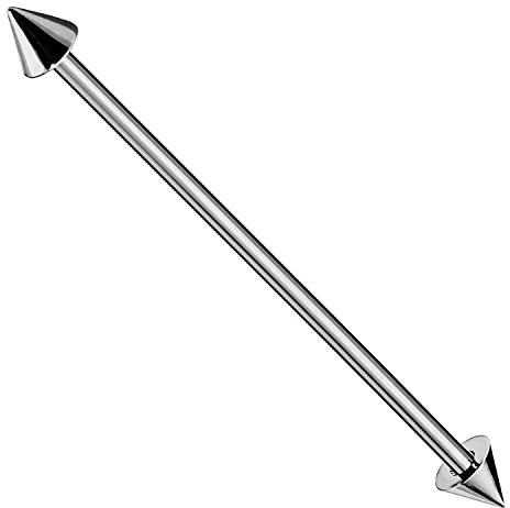 Monster Piercing Solide Titan G23 14 Gauge (1,6 MM) - 40MM Länge gerader Barbell mit 6MM Konus Industrial Piercing