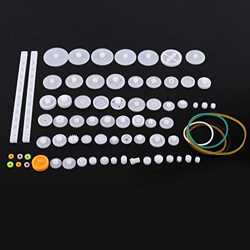 Kunststoffgetriebe Shaft Wheel Set, 75 Pcs Plastik Motor Zahnräder, DIY Roboter Gang Ausrüstungs Riemenscheiben Gurt Einzelne/Doppelte Kronen Wurm Gänge DIY Auto Roboter