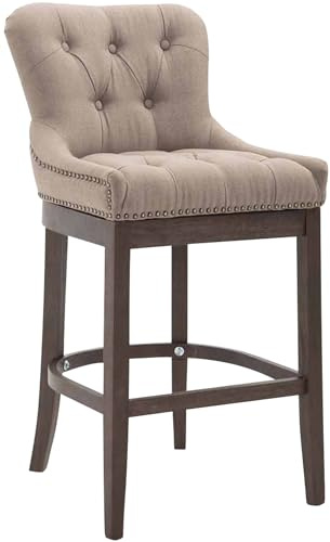 CLP Barhocker Lakewood Stoff-Bezug I Gepolstertert I Gestell Aus Dunklem Holz, Farbe:Taupe