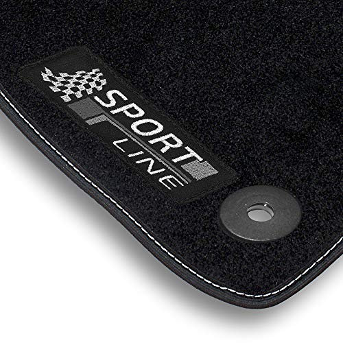 Bär-AfC Auto Fußmatten Sport Line passend für Seat Leon 5F + Cupra 2012-2020, Autoteppiche Nadelvlies Schwarz, Bandeinfassung mit Silberner Ziernaht, Stick Silber & Grau, Set 4-teilig, SE08492n