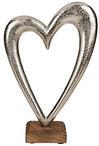 ootb Metallherz auf Holzsockel, Holz, Silber, 22 cm