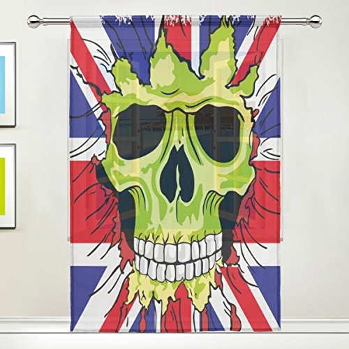Use7 Vorhang mit Totenkopf-Motiv in Aquarellfarben mit Union-Jack-Motiv, für Wohnzimmer, Schlafzimmer, Heimdekoration, Plastik, Mehrfarbig, 55x 78