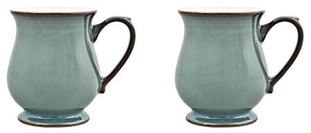 Denby - Regency Green Craftmans Coffee Mug Set of 2 - 340ml Stoneware Ceramic Curved Tea Mug Set For Home & Office - Dishwasher Safe, Microwave Safe - Green, White - Chip Resistant