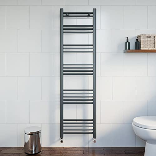 DuraTherm® 1600 x 450mm Flat Straight Heated Towel Rail Radiator Modern Central Heating Bathroom Warmer Wall Mounted Ladder Rad, Anthracite Grey