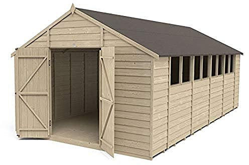 Forest Garden 10x20 Wooden Shed |4Life Apex Overlap|Double Door|8 Window|Large Outdoor Storage|25 Year Anti-Rot Guarantee