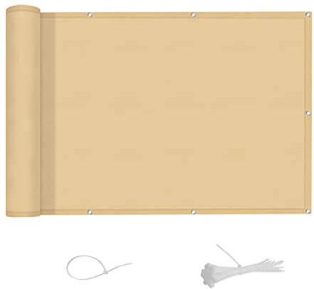 AXT SHADE Brise Vue Balcon 90x300cm Imperméable Cache Vue Balcon Protection UV Opaque Résistant aux Contre Vent avec Trous et Serre Câbles pour Exterieur Terrasse-Sable