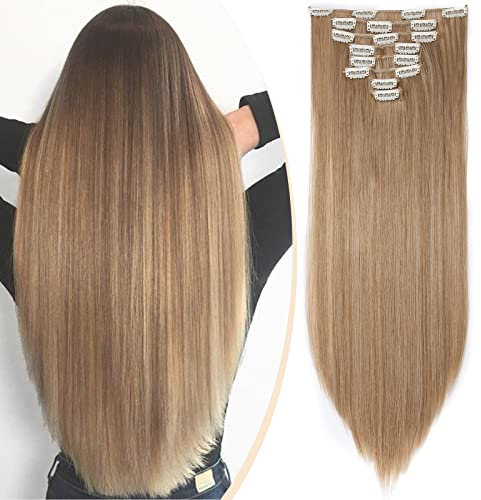 S-noilite Clip In Extensions Haarverlängerung Glatt 8 Teiliges SET 18 Clips 8Pcs Voller Kopf Wie Echthaar 58cm Hell aschbraune Mix Bleichblond