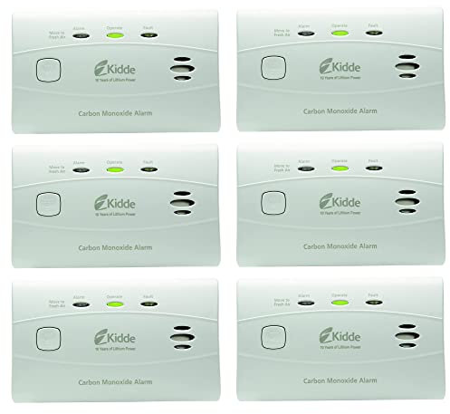 Kidde Detector de monóxido de carbono con batería de 10 años, 3 luces LED y memoria de alarma, paquete de 6