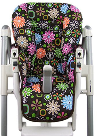 BAMBINIWELT Ersatzbezug Sitzkissen Bezug kompatibel mit Peg Perego Prima Pappa-Diner (braun bunte Blumen)