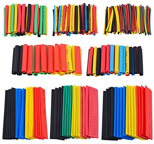 Lonlonty 328 Unidades - Manguitos termorretráctiles para cables eléctricos, tubo termorretráctil, para cable eléctrico, kit de tubos termorretráctiles de colores, 5 colores, 8 tamaños