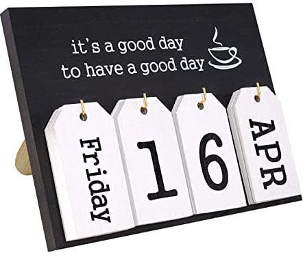 Notakia Ewiger Kalender, Flip-Holz-Kalenderblöcke, Vintage-Holzblock, Kalender für Zuhause, Büro, Schreibtischzubehör, Woche, Monat, Datumsanzeige (Flip Black)