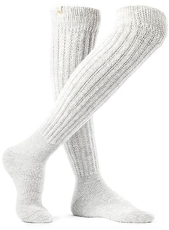 Inkari Alpaka Wollsocken Handgestrickt – Bequeme, Dicke und Warme Socken, Thermoregulierend und Atmungsaktiv – Overknee Socken für Frauen, (OTK-Silver) (L)