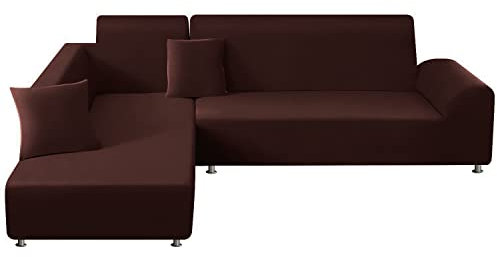 ShowyLive Sofa Überzug Couch Überzug 2er Set für Ecksofa L-Form Sofabezug 3 Sitzer+4 Sitzer, mit 2 Stück Kissenbezug, Braun
