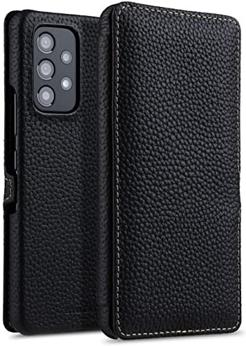STILGUT Etui Compatible avec Samsung Galaxy A53 5G Coque à Rabat latéral et Fermeture à Clip en Cuir véritable, Noir