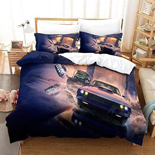 Fast and Furious Bettwäsche Bettbezug 135x200 cm Bettwäsche Set mit Reißverschluss und Kissenbezug Jugendliche Kinder Erwachsene Bettbezüge Bequem Hypoallergenic Mikrofaser