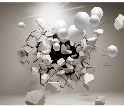 decomonkey - Papier Peint Panoramique Adhésif 3d Effet Abstrait Abstraction 392x280 cm - Blanc vert marron noir - Abstraction lueur brique figures géométriques illusion espace moderne