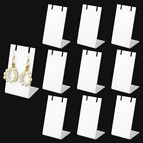 PH PandaHall 10pcs Acrylic Earring Stand, White Jewelry Display Earring Holder L-shape Earrings Organizer for Dangling Earrings Necklace Jewelry Shows Retail Props, 1.7x1.4x3inch