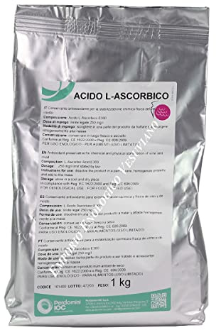 ACIDO ASCORBICO PURO PER ENOLOGIA VINI E SPUMANTE - VITAMINA C - Azione conservante Antiossidante