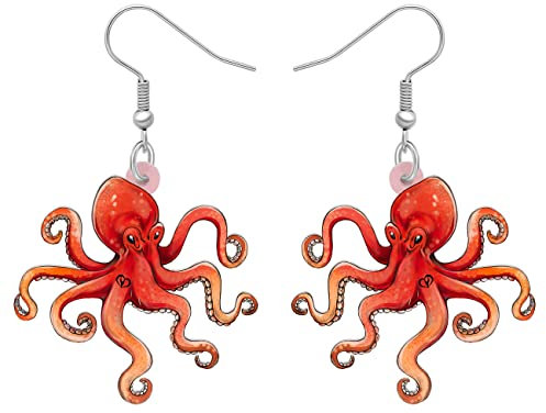 DALANE Acryl Oktopus Ohrringe Tintenfisch Baumeln Krake Hängend Mode Ozean Tier Schmuck Geschenke für Damen Mädchen Zubehör (Rot)
