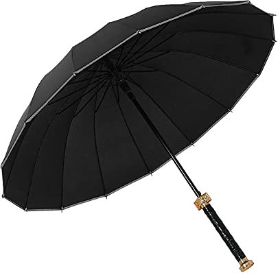 GOGUY Lang gehandelten schwarzen Regenschirm mit reflektierenden Streifen verkleiden Regenschirm 16 Knochen