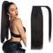 Benehair Ponytail Extension Echthaar, 100% Echthaar Zopf Extensions Echthaar, Wrap Around Ponytail für Frauen, Natürliches Schwarz Pferdeschwanz Echtes Haar Haarverlängerung 35 CM 80g #1B