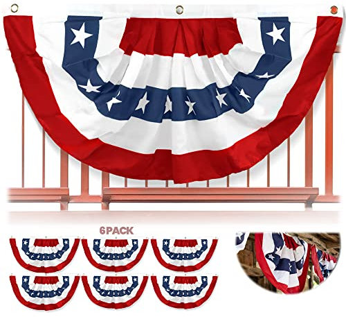 Anley USA-Plissee-Flagge, 90 x 152 cm, amerikanische US-Wimpelkette, patriotische Sterne und Streifen, scharfe Farbe und lichtbeständig, USA, 90 x 152 cm, halbe Fächerbanner (6 Stück)