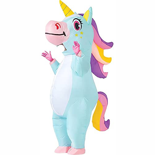 SHMIZZ Déguisement Gonflable Licorne, Costume Gonflable Magic Licorne Vêtements Gonflables Deguisement Adulte Fancy Dress Cosplay Outfit Adult-(Bleu/Blanc)