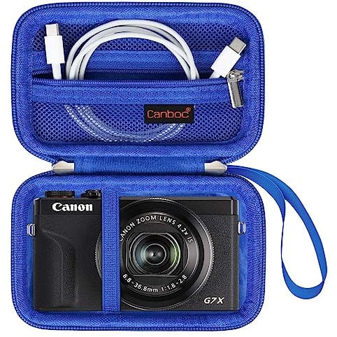 Canboc Camera Case for Canon PowerShot G7 X Mark II/ G7X Mark III Digital 4K Vlogging Camera, Point and Shoot 4K Video Camera Bag, Zipper Mesh Pocket fits USB Cable, Batteries, Blue