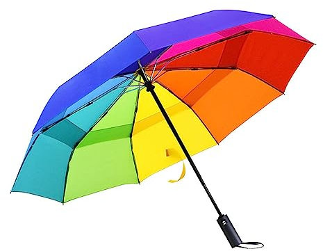 Levoberg Regenschirm Taschenschirm automatik, Regenbogen Regenschirm Kinder sturmfest bis 140 km/h, Sehr stark und Robust Sturm geschützt durch Doppelkappe, leicht & kompakt, stabil