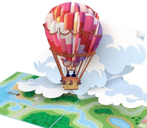 MOKIO® Biglietto Auguri Pop-Up – Mongolfiera – Biglietto Regalo 3D per un volo in mongolfiera, come biglietto di compleanno o buono per un gita in mongolfiera