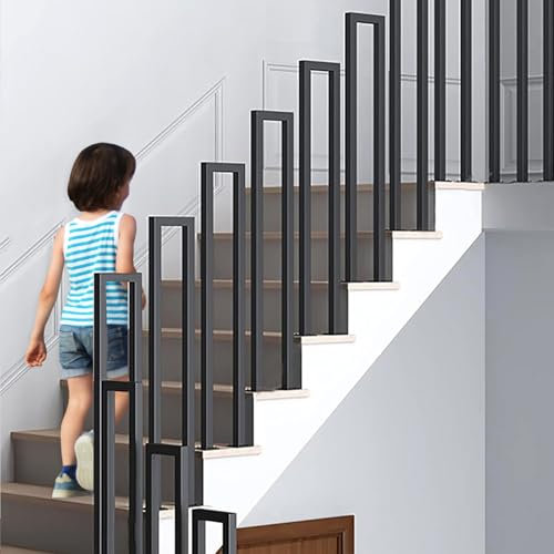 Barandilla Escalera Interior, Barandilla de Escalera en Forma de U, Barandillas Escaleras de Metal, con Tornillos, Barandilla Pasamanos para ático, Porche, Pasillo (95cm, Negro)