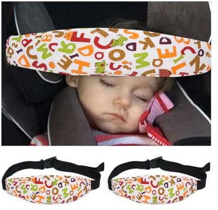 JNNJ 2 Stück Kopfhalterung Kindersitz, Kinder Stirnband Auto Schlafen, Kinderwagen Autositz Schlafen, Verstellbare Kindersitz-Kopfstütze(Gelbe Buchstaben)
