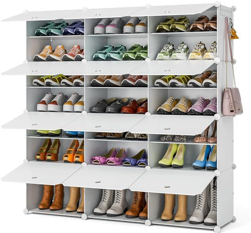 FUNLAX Shoe Rack, 3 x 8 Tier Shoe Storage Cabinet 48 Pair Shoes,Shoe Rack Organizer with Door for Closet Entryway, Bedroom and Hallway,White